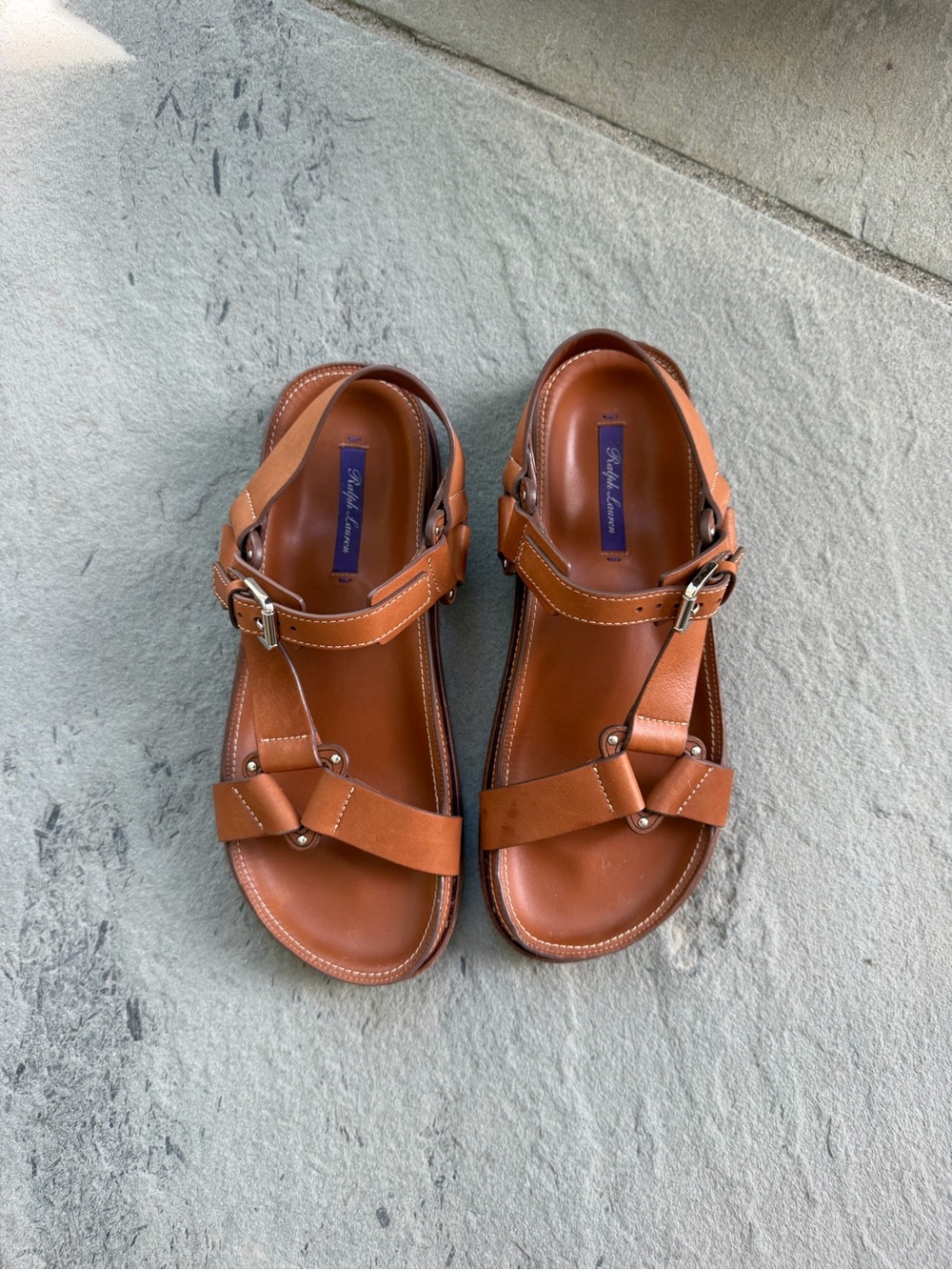 Ralph Lauren Tan Calfskin Nolen Sandals